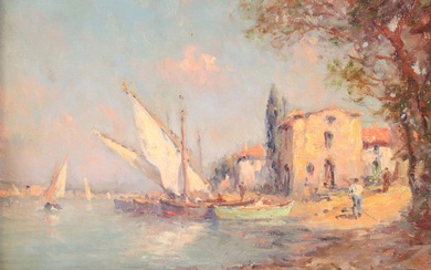 Henri MALFROY (1895-1944) "Scène méditerranéenne, port animé", Huile sur toile, 22 x 27 cm