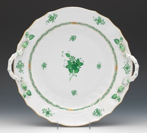 Herend Porcelain "Chinese Green Bouquet" Serving Double Handles Tray