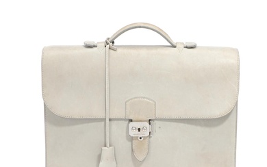 Hermès A briefcase of light grey leather with silver tone hardware, short...