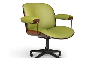 ICO PARISI A rosewood office chair with green...