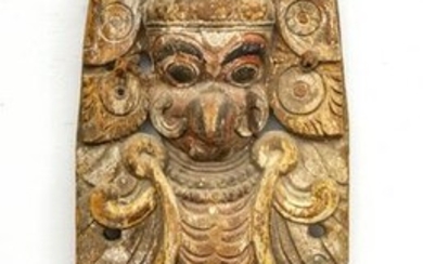 INDIA CARVED WOOD WITH PIGMENT, DEPICTING GARUDA