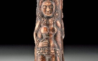 Indian Petrified Bone Mirror Handle - Dancers, Dwarf