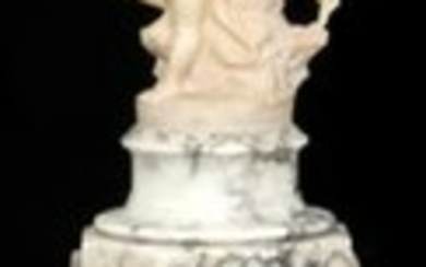 Italian Carved Alabaster Lamp & Pedestal