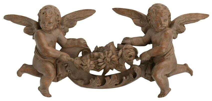 Italian Carved Wood Wall Mount with Cherubs