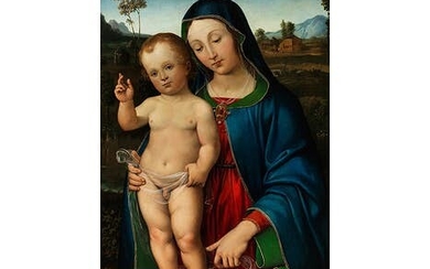 Jacopo Boateri, 1487 – 1530, zug., MARIA MIT DEM SEGNENDEN JESUSKIND IN LANDSCHAFT