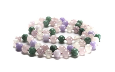 Jadeite Jade Beaded Necklace 31in. Multicolored green lavender rice water 10mm