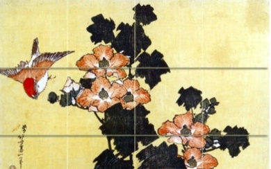 Japanese Bird Flowers Ceramic Art Tile Mural
