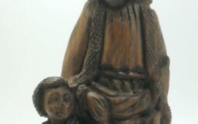 Jesus and a Child - Antique Christian Jerusalemite Olive Wood Figurine