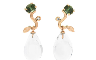 Jewellery Earrings EARRINGS, 18K gold, rock crystal, green tourmalines 0,...