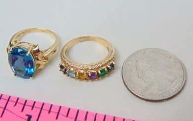 Jewelry. (2) 14kt gold rings. Multi stone band, size 6 1/2, 4.50 grams total weight. 14kt faceted