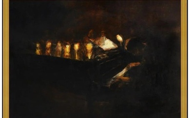 Jim Pennington Original Oil Painting On Board Large Figure Piano Signed Music