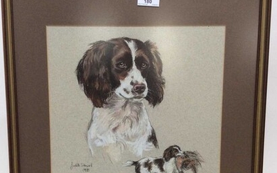 Judith Stowell, pastel portrait of a spaniel named Rose, signed and dated 1981, 34cm x 32cm, in glazed frame