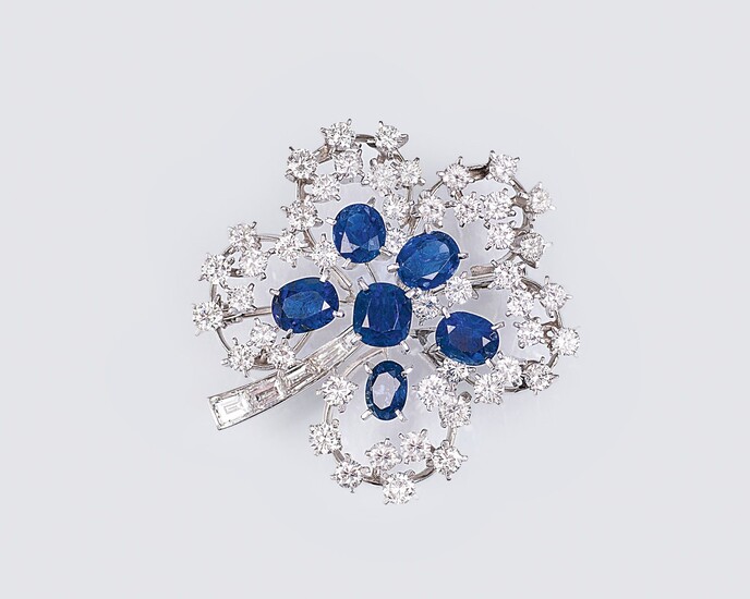 Juwelier Wilm est. 1767, Hamburg. A Vintage Clove Brooch with Sapphires and Diamonds.