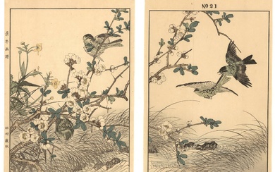 Keinen (1845-1924). (Birds among Plum Blossoms). Col. woodcut diptych, from...