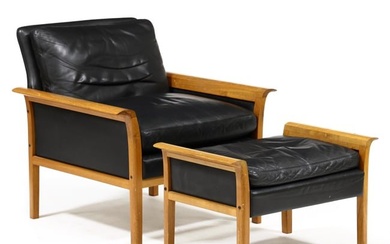 Kurt Ostervig (Denmark, 1912-1986), Leather and Teak Lounge Chair and Ottoman