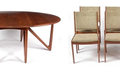 Kurt Østervig for Jason Möbelfabrik, Denmark: 'Eva' dining table; and six associated chairs.
