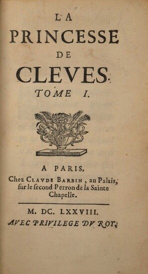LA FAYETTE (Madame de). The Princess of Cleves. In Paris, by Claude Barbin, 1678. Four volumes in 2 vols. in-12, lemon morocco, spine with 5 nerves underlined by a gilt stippling, title and tomaison gilt, boxes decorated with small irons, triple...