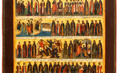 LARGE RUSSIAN ICON SHOWING SAINTS AND FEASTS OF JANUARY