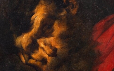 LUIGI MIRADORI dit IL GENOVESINO (CERCLE)(Gênes 1605-1656 Crémone)Héraclite.Huile sur toile. 34,7 × 30,7 cm. Provenance...