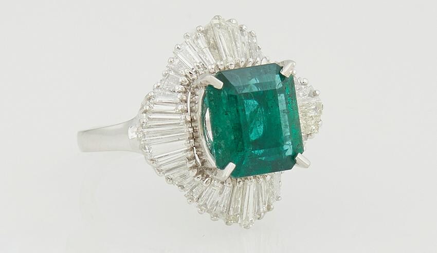 Lady's Platinum Dinner Ring, with a 4.01 ct. emerald