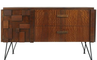 Lane Midcentury Block Front Brutalist Cabinet with Iron
