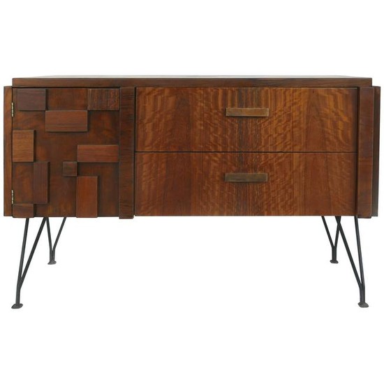 Lane Midcentury Block Front Brutalist Cabinet with Iron