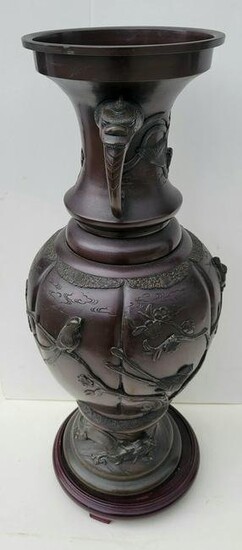 Large 29 Inch Japanese Meiji Bronze Floor Vase