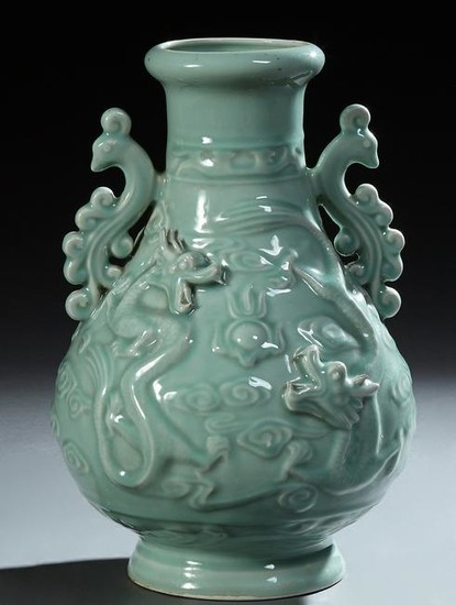 Large Chinese Celadon Baluster Vase, 20th c., with