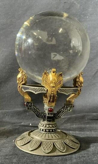 Large Crystal Ball Gazing Sphere with Dragon Stand