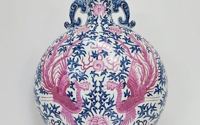 Large Double Phoenix Famille Rose Chinese Republic Vase