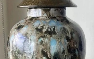 Large LEONE Vase Lidded Jar Marked LEONE L.C. 10.5'' Tall