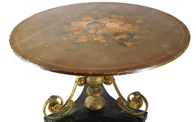Large Painted Marble Top Pedestal Table