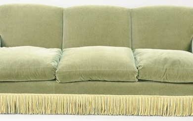 Large mohair upholstered three cushion sofa. ht. 35