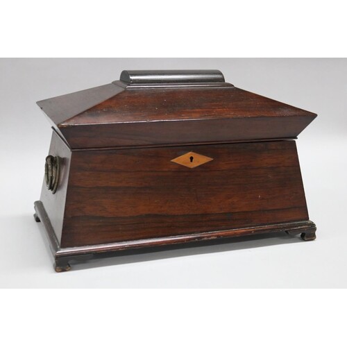 Large size antique Victorian rosewood sarcophagus tea caddy,...