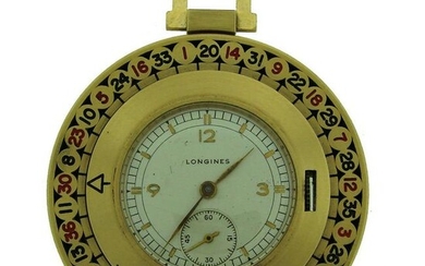 Longines Yellow Gold Enamel Roulette Pocket Watch Circa