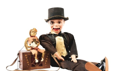 Lot of 2: Ventriloquist Dummy & Hurdy Gurdy with Monkey