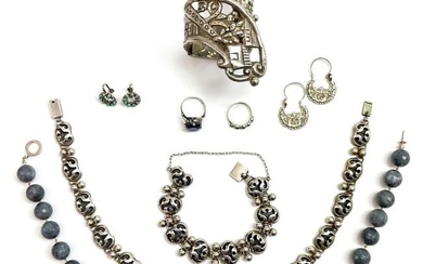 Lot of 8 Vintage Mexican Silver Jewelry, Ana Nunez de Brilanti, Balladares