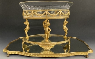 MAGNIFICENT FRENCH DORE BRONZE AND BACCARAT CENTERPIECE