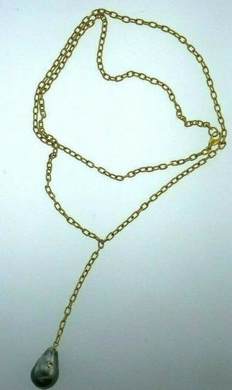 MODERN 14k Yellow Gold, Pearl & Diamond Drop Necklace