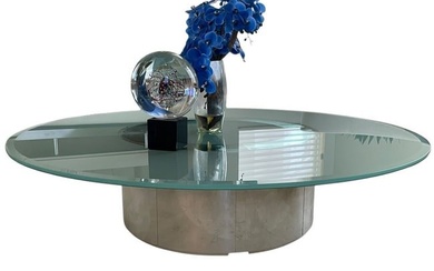 MODERN CHROME AND GLASS COFFEE TABLE 71"