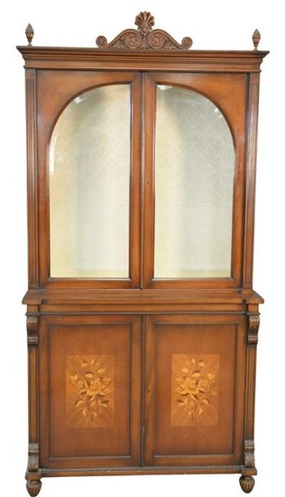 Mahogany Inlaid Cabinet, having beveled glass doors