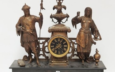 Marble clock and regulator with characters in Persian taste