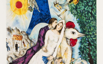 Marc Chagall (1887-1985) (after) Lovers by the Eiffel Tower