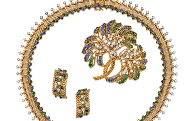 Marianne Ostier Gold, Sapphire, Emerald and Diamond Suite of Jewels