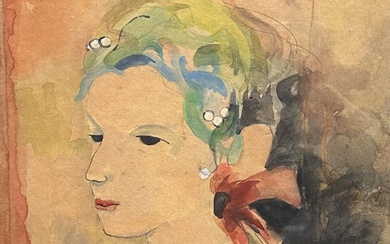 Marie LAURENCIN (1883-1956). Dans le gout de. Tete de jeune fille. 1936. Aquarelle sur papier...