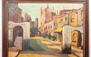 Mediterranean Street Scene Oil on Canvas