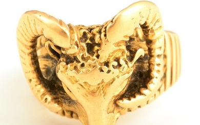Men's Diamond, 18k, 14k Yellow Gold Ram's Head Ring.