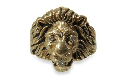 Men's Gold & Diamond Lion Ring