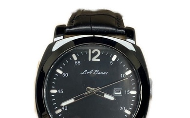 Mens L.A Banus Midnight Black Gloss Finish & Genuine Leather Band Watch