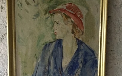 Mette Kornbeck: Portrait of a woman. Signed MK. Oil on canvas. 103×71 cm. Frame size 114×83 cm.